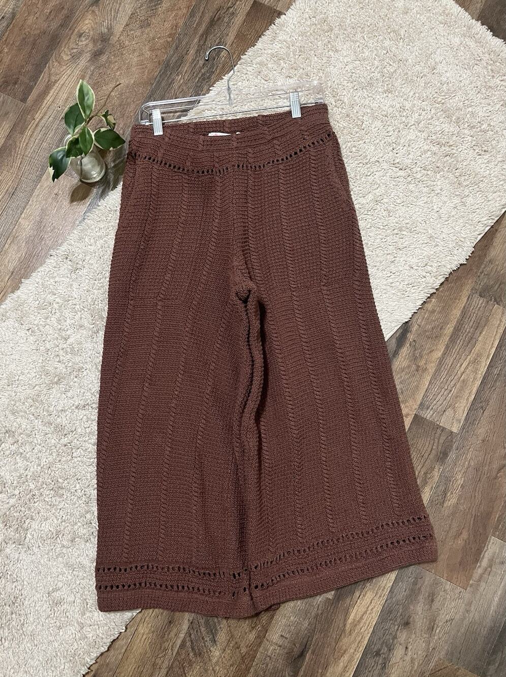 Free People Beach Size Medium Brown High-Rise Wide Leg Sweater Knit Pants